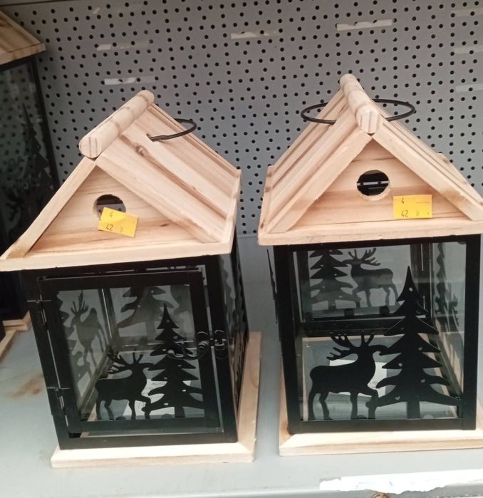 Lampion szkło metal drewno