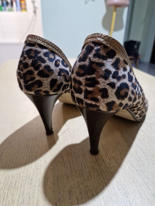 Buty czółenka szpilki złoto-brązowo-beżowe