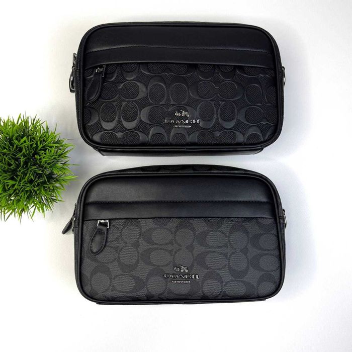 Сумка Coach чоловіча через плече, чорна, сіра, Коач месенджер, Коуч шкіряна черная, серая, мужская