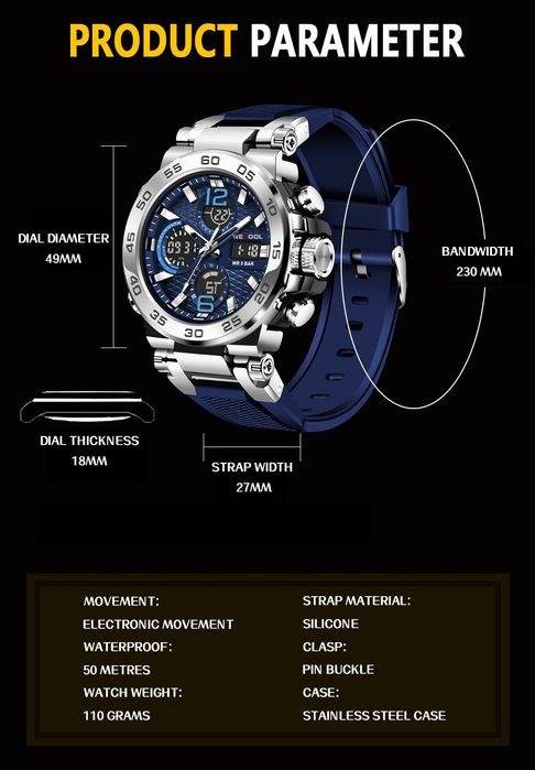 Годинник DualDisplay "WeeCool W-822" 5 bar (50 m)