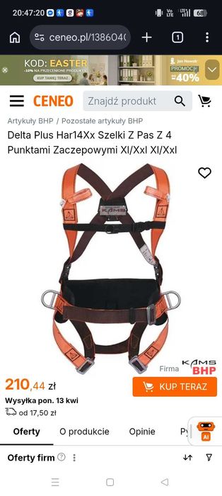 Nowe szelki bezpieczeństwa Delta Plus HAR14 XL/XXL