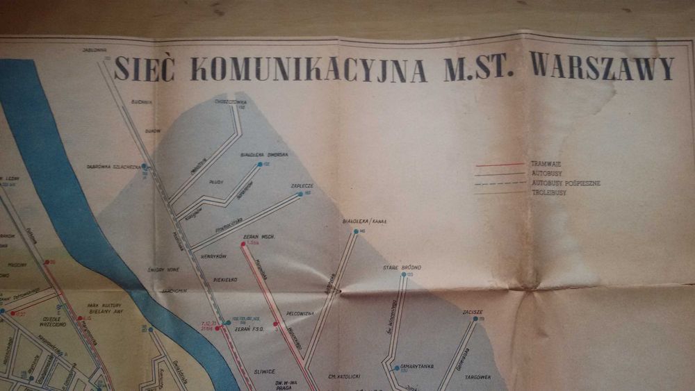 Mapa Sieć Komunikacyjna m.st. Warszawy, 1953r