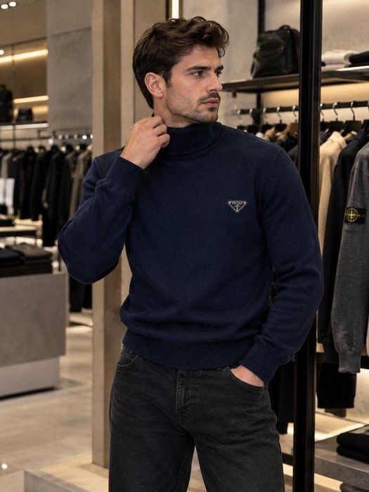 Гольф водолазка Prada молочний, кемел, синій, бавовна (S–XXL)