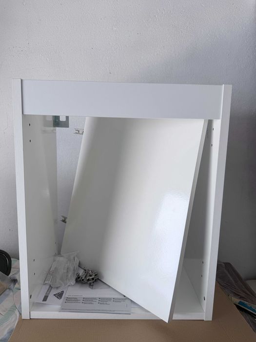 Móvel de casa de banho suspenso 1 porta 40x49x26 cm branco brilhante (sem lavatório) NOVO