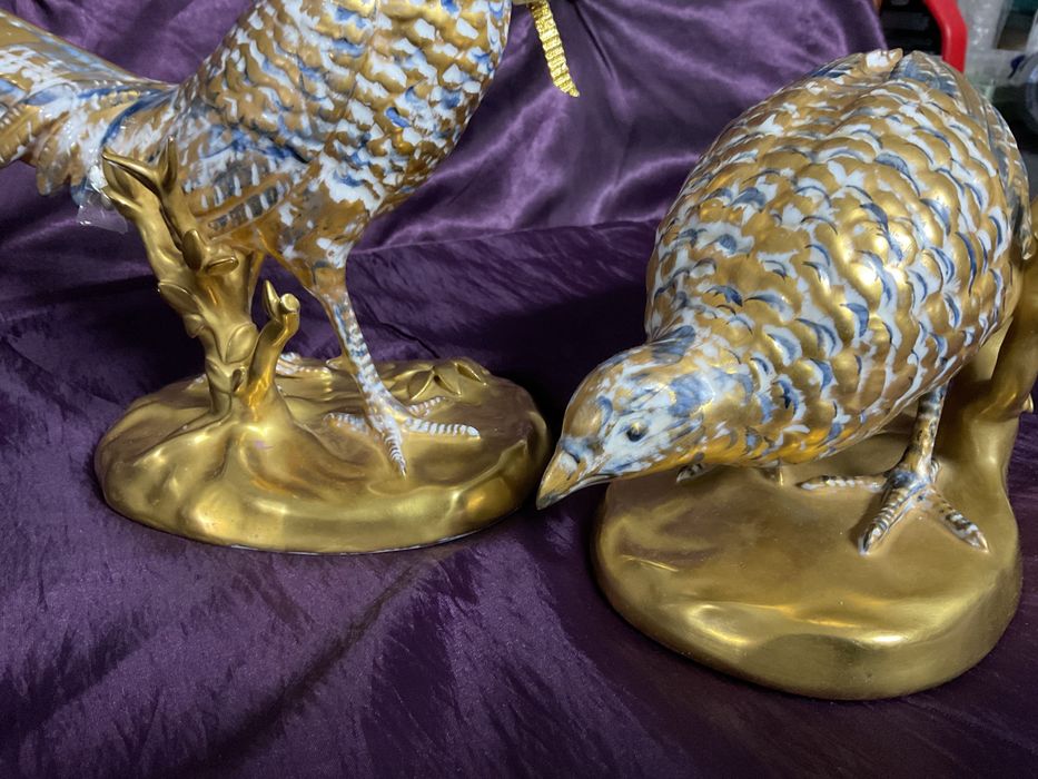 Par de faisões vista alegre pintura a ouro ,Discrição abaixo