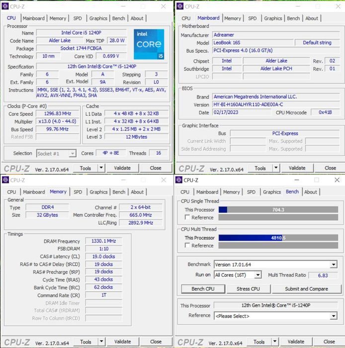 Ноутбук i5-1240P 32 DDR4/256/2K/IPS/ Adreamer LeoBook 16S 12/16 Ядер