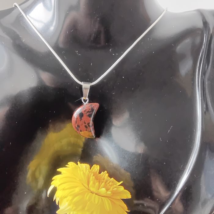 Fio em prata com Obsidiana Mahogany em Meia Lua