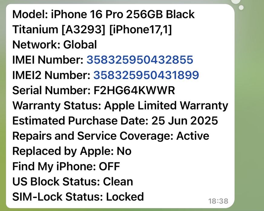 Apple iPhone 16 Pro 256Gb. ( Black Titanium )