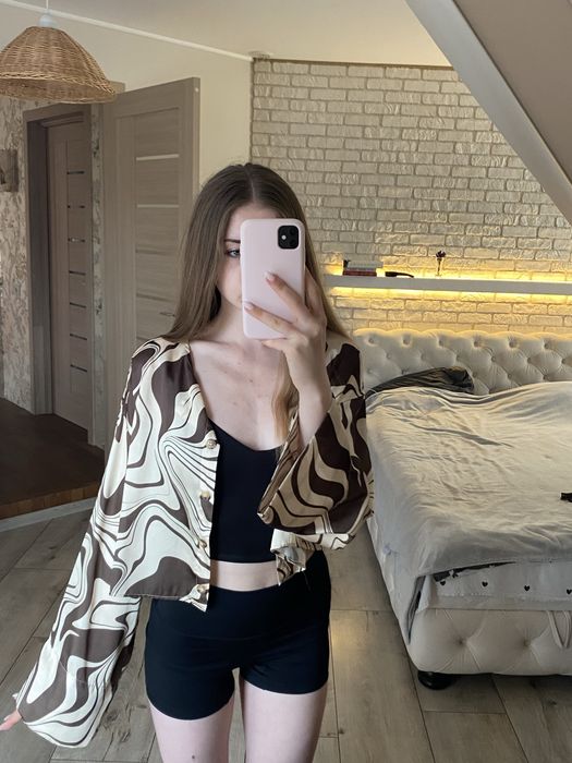 Сорочка бежева з коричневими смугами Asos