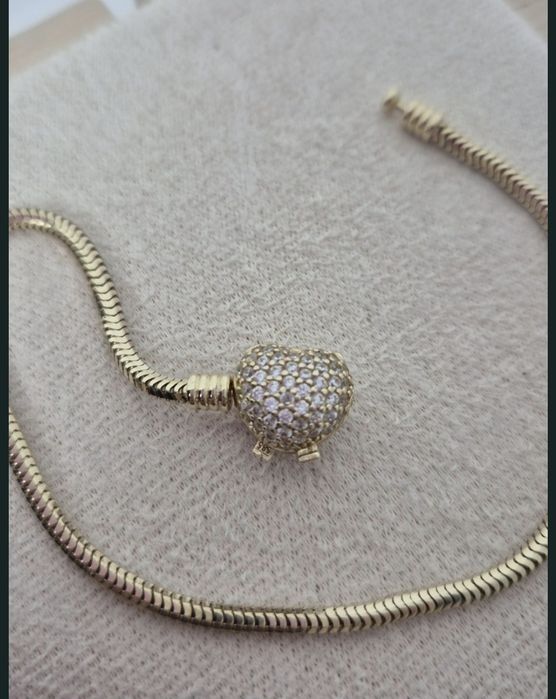 Złota bransoletka serce białe cyrkonie typu Pandora 20,5 cm p. 585