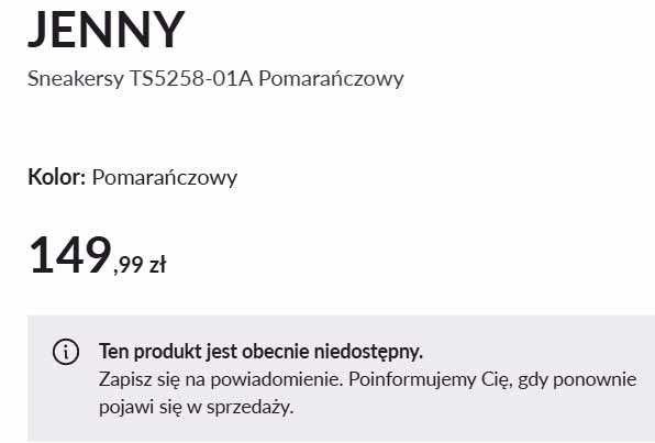 JENNY Sneakersy Pomarańczowe, rozm.38