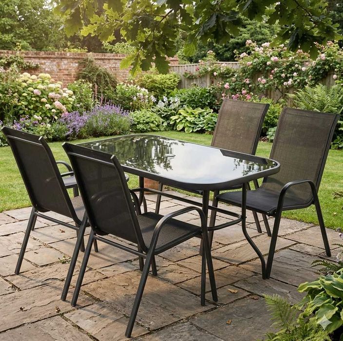 Zestaw mebli do ogrodu tarasu stół 120x72 4x krzesła czarne ogrodowe