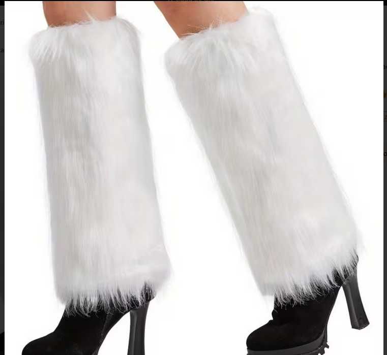 Damskie Futrzane Ocieplacze na Nogi - futerko białe