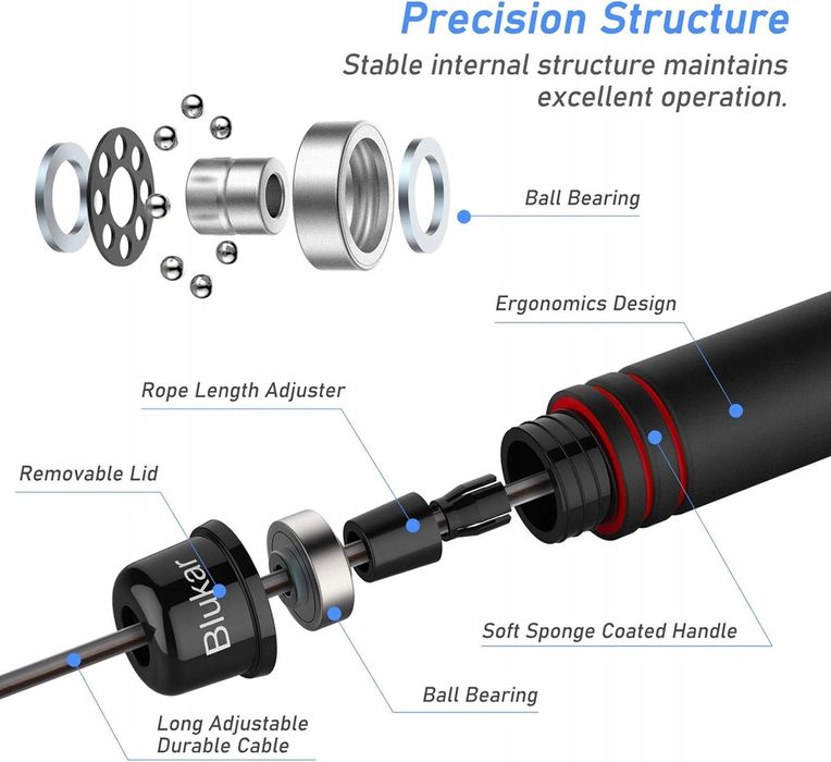 Skakanka PORTENTUM stalowe łożyska kulkowe 2,8 cm czarny