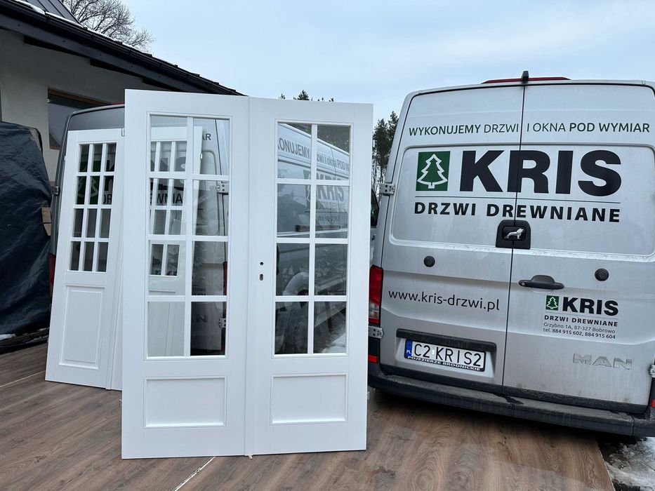 Drzwi dwuskrzydłowe drewniane OD RĘKI białe Nietypowe Cała Polska i UE