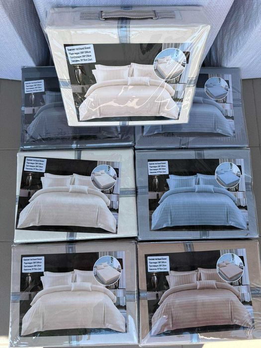 Постільна білизна Сатин Страйп 100% cotton (на ГУМЦІ ) 3 розміри