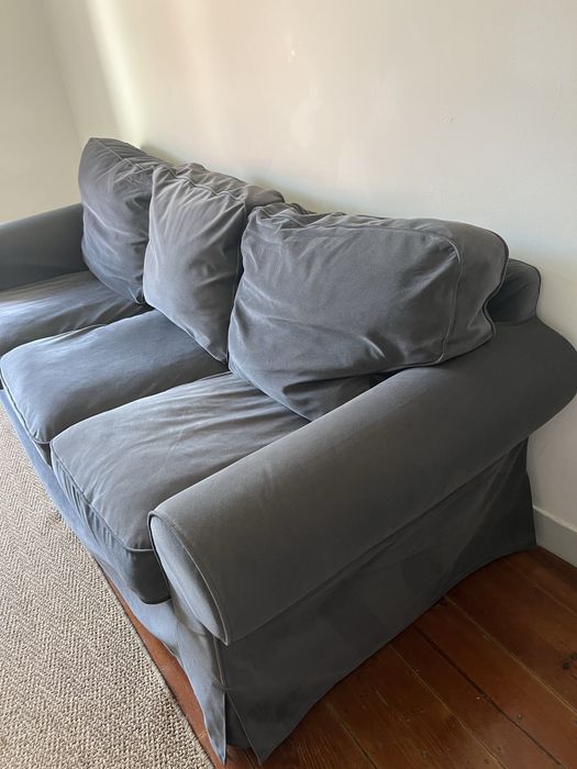 Sofá EKTORP IKEA 3 lugares Cinza/Azul Escuro