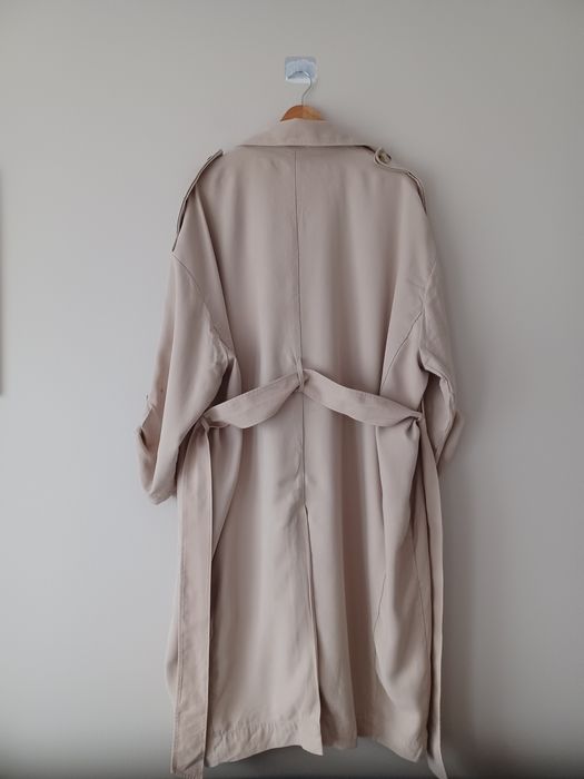 Stylowy długi trencz oversaiz casual L beżowy H&M