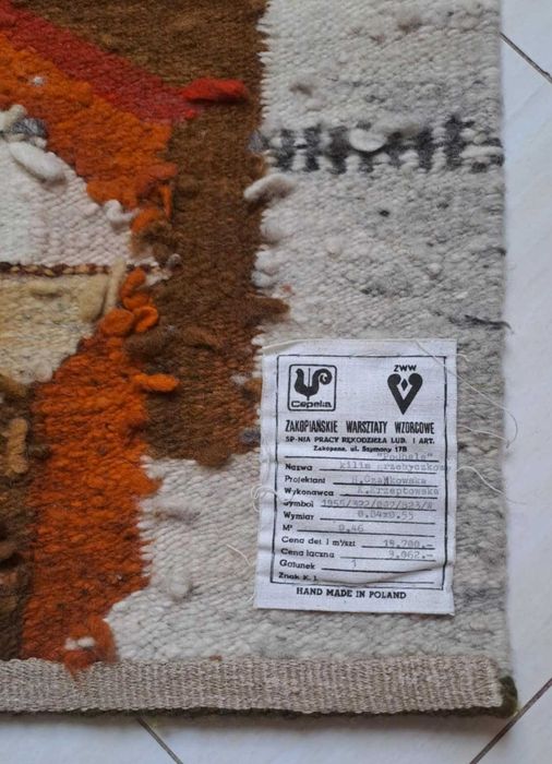 Vintage PRL kilim / gobelin Podhale proj. Hanna Czajkowska l. 80-te
