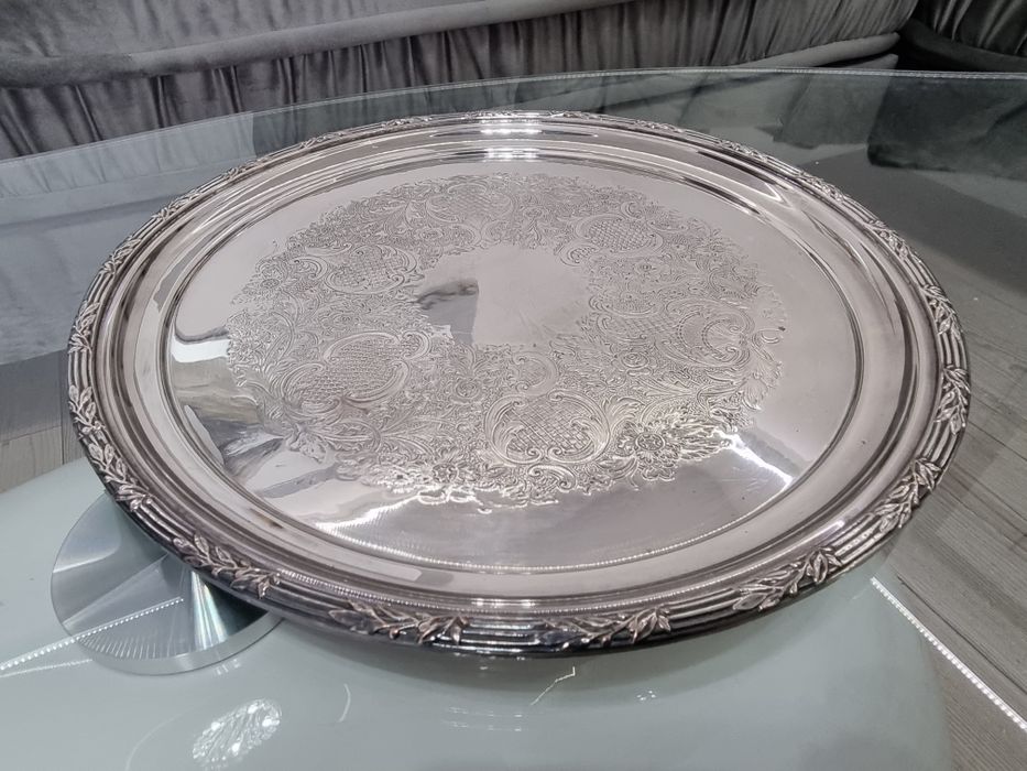 Duży posrebrzany i sygnowany plater