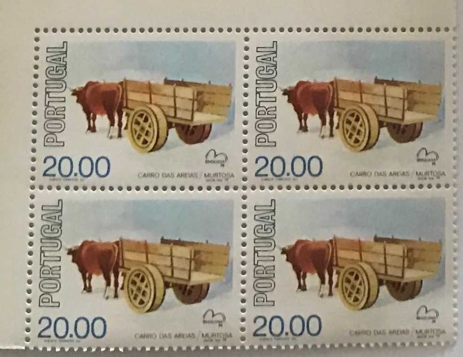 Quadra de selos novos de 20$00 - Carros populares Portugueses - 1979