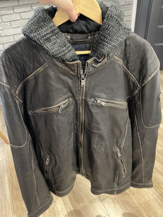 Kurtka skórzana męska z kapturem engbers