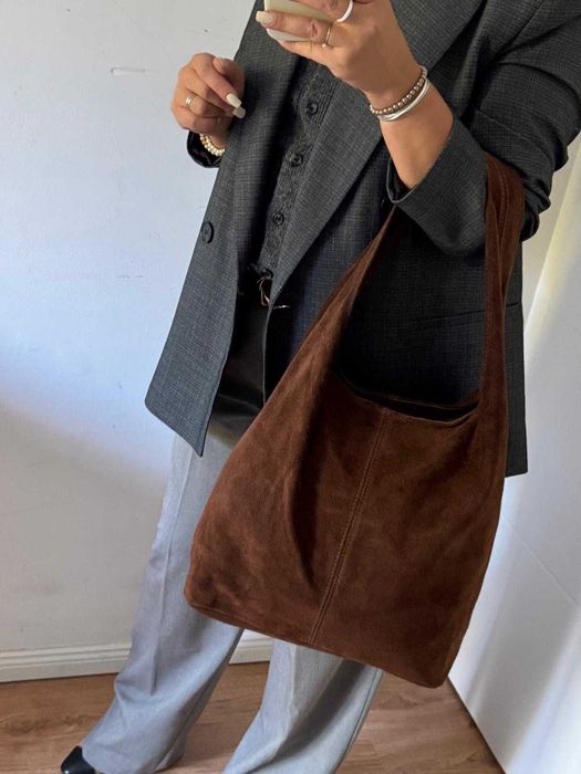 Torebka czekoladowa duża skóra skórzana brązowa worek Lorenzo Paris