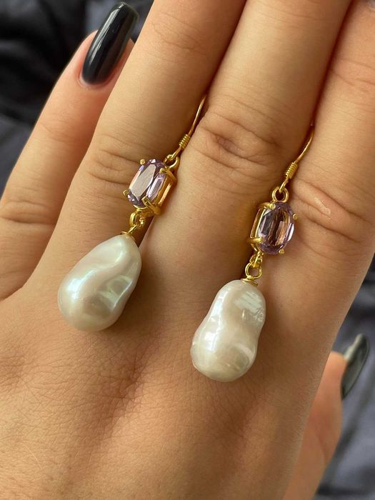 Серьги из  барочного жемчуга фиолетового аметиста, серебро 925 пробы