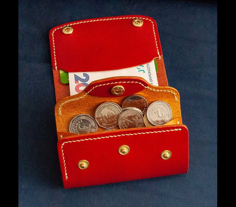 Необычный женский красный кошелек из натуральной итальянской кожи