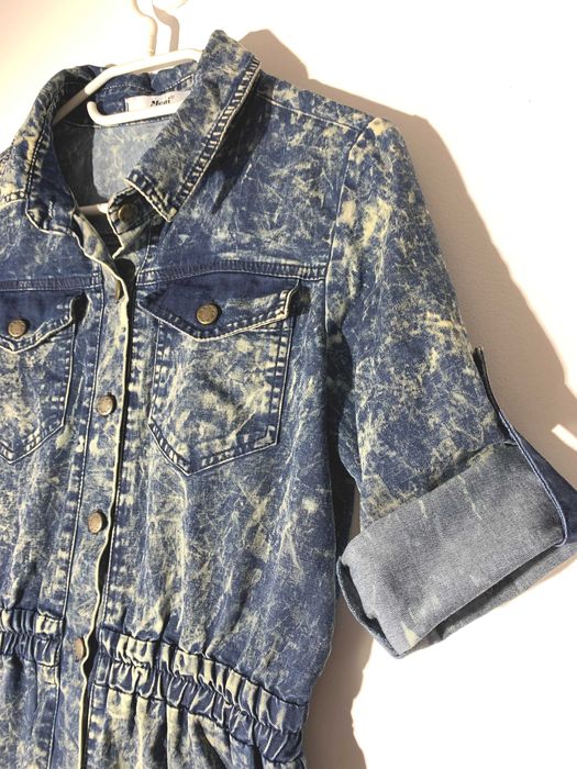 sukienka jeans dżins MEGi S 36 dekatyzowana szmizjerka mini tunika