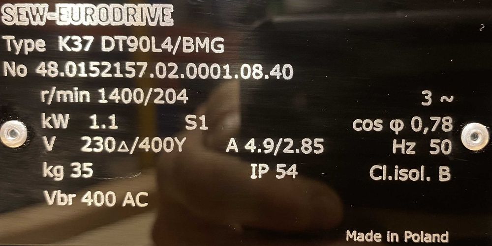 motoreduktor / przekładnia 1,1kW 204obr. 3fazowy HAMULEC SEW