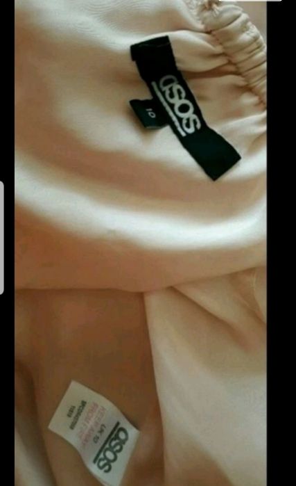 Asos S sukienka gołe plecy satynowa falbanki pudrowa