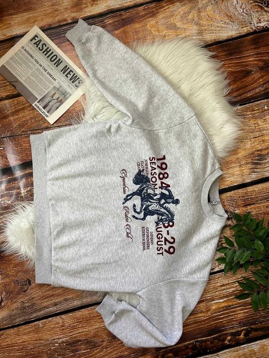 Bluza Asos Jasnoszara melanżowa oversize z wyszywanym koniem