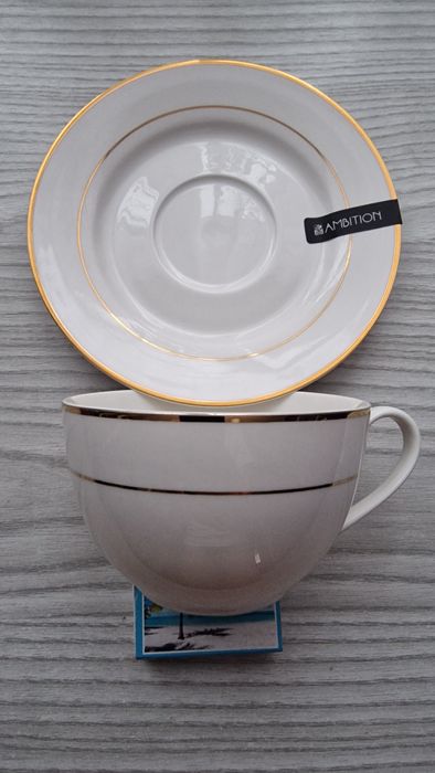 Piękna, nowa porcelanowa filiżanka AMBITION Aura Gold