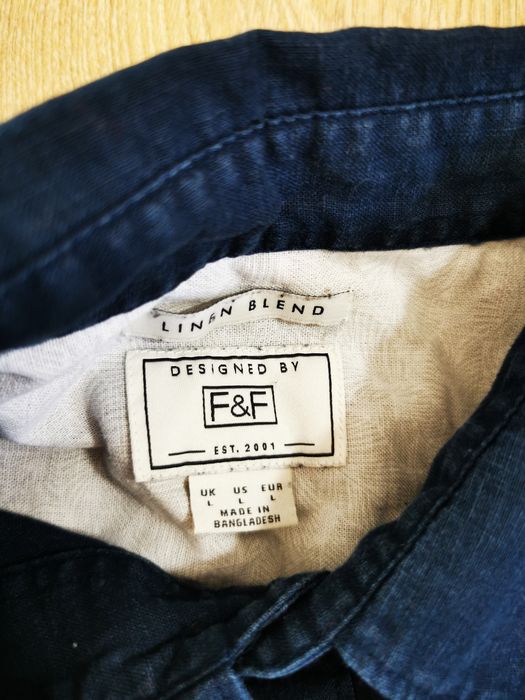 F&f koszula męska krótki rękaw lniana bawełna granatowa rozmiar L