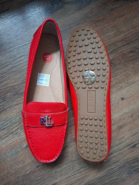 Czerwone skórzane mokasyny Ralph Lauren 38,5