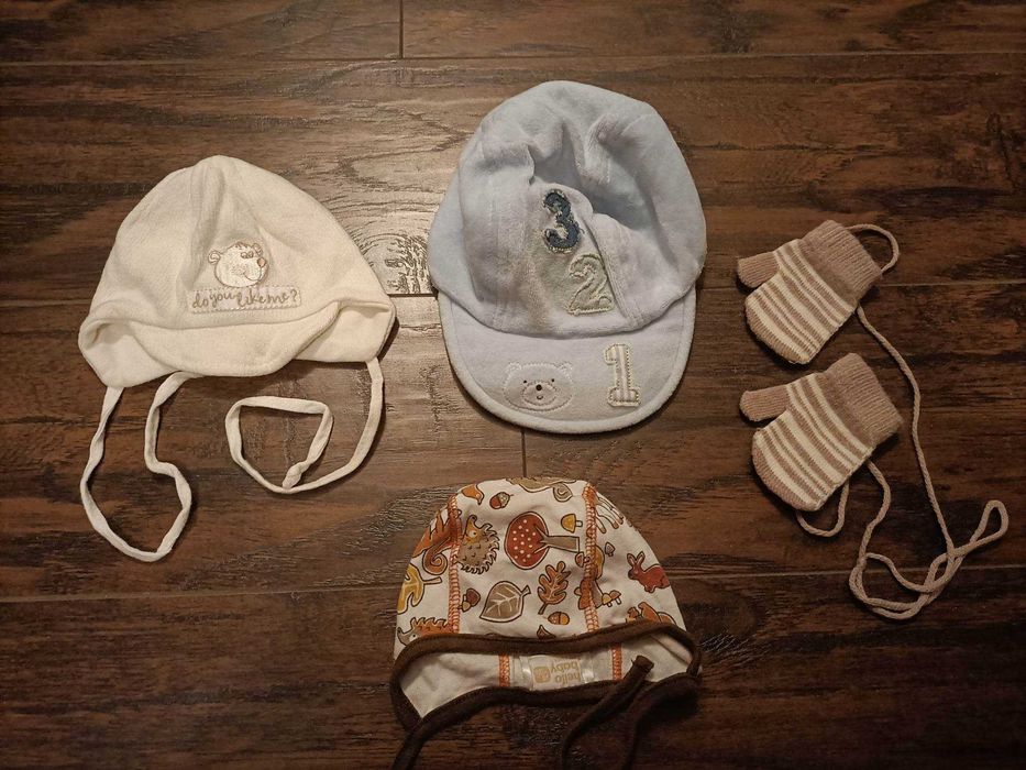 czapki chłopięce 56-62 + rękawiczki