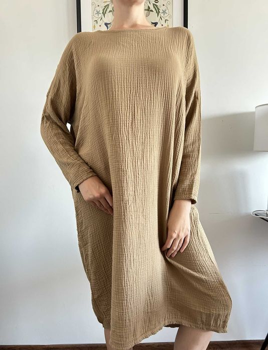 Brązowa sukienka damska midi made in Italy bawełniana L-XL