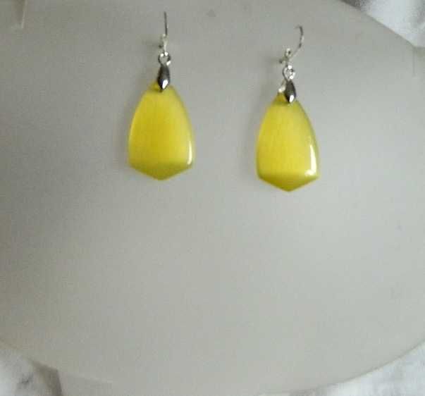 Żółte Kocie Oko, kamień dobrobytu, duże kolczyki, srebro