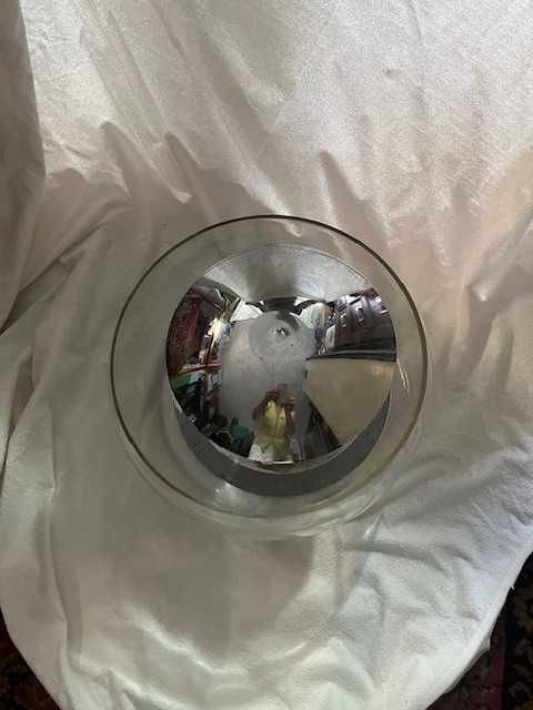 Candeeiro em vidro e inox cromado