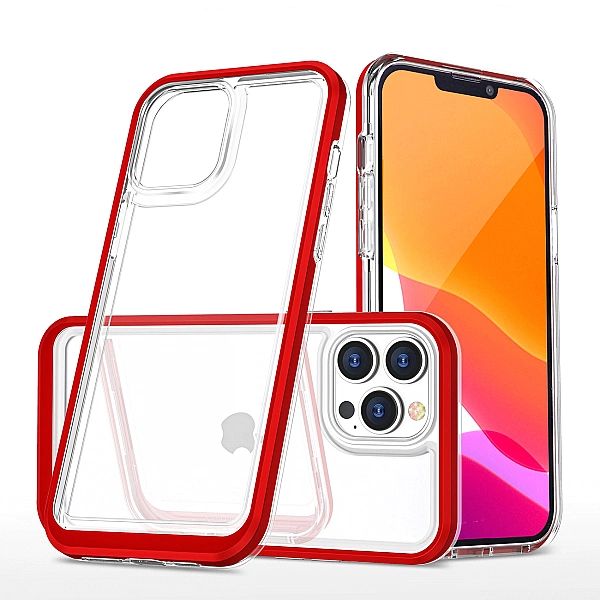 Clear 3in1 etui do iPhone 13 Pro Max żelowy pokrowiec z ramką czerwony
