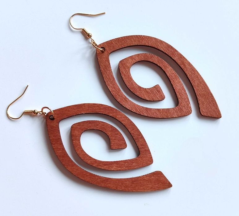 Nowe kolczyki drewniane boho vintage naturalne spiralne