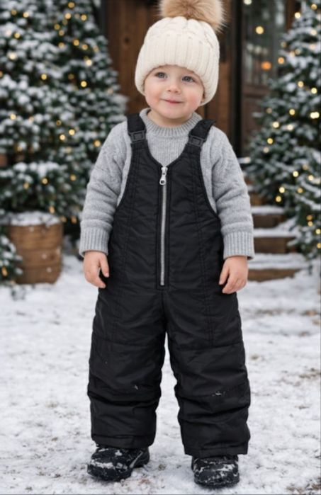 Чорний зимовий напівкомбінезон, штаны лижні розмір 92см