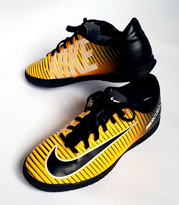 NIKE Mercurial X, adidasy halowe, czarne z bielą i żółtym, 38,5