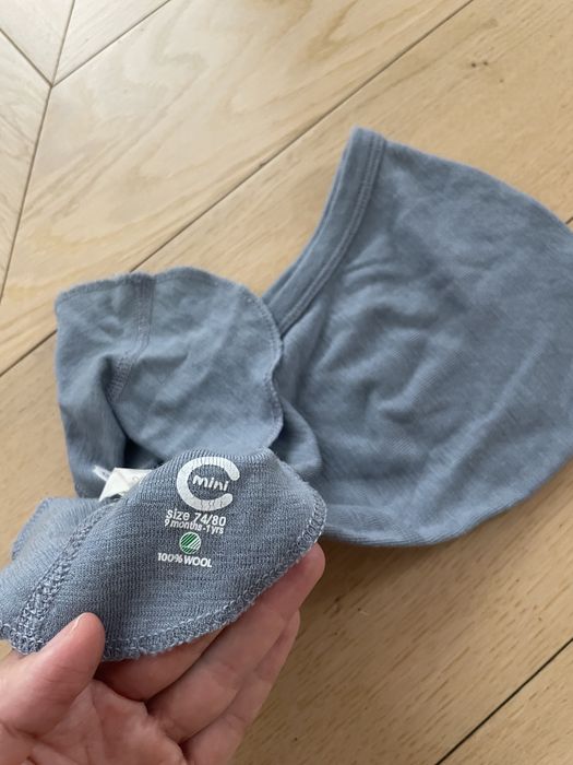 Kominiarka Cubus merino wełniana niebieska 1-2 latka