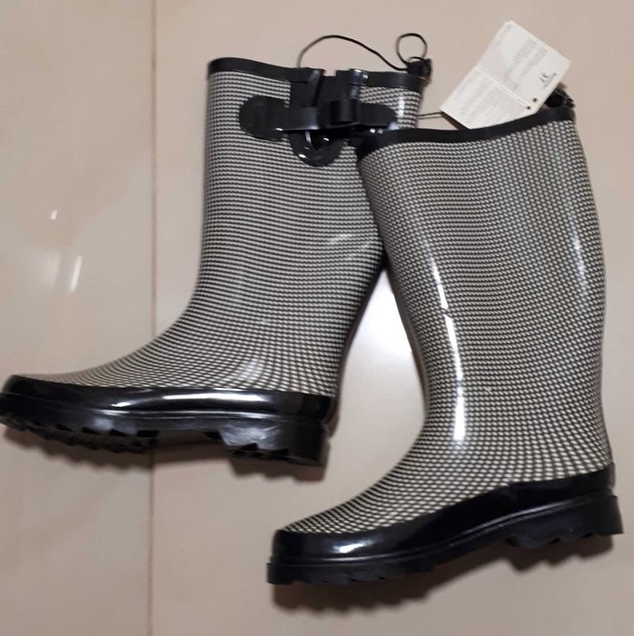 Kalosze dziewczęce / damskie 37 kratka biało-czarna NOWE