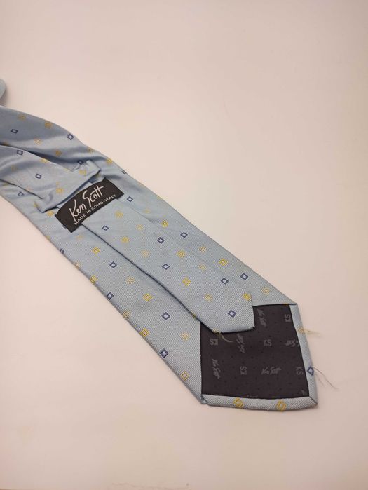 Ken Scott designerski niebieski jedwabny krawat AA112
