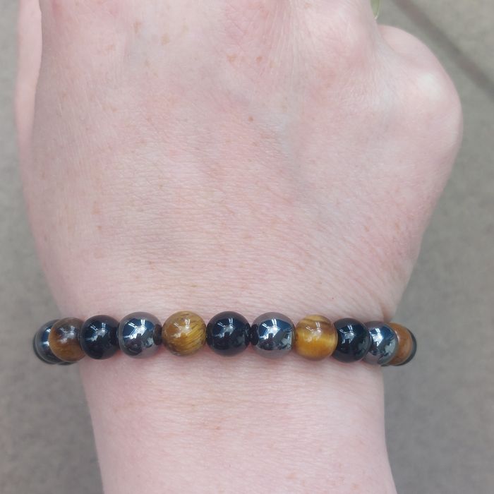 Męska bransoletka z hematytu, tygrysiego oka, onyksu