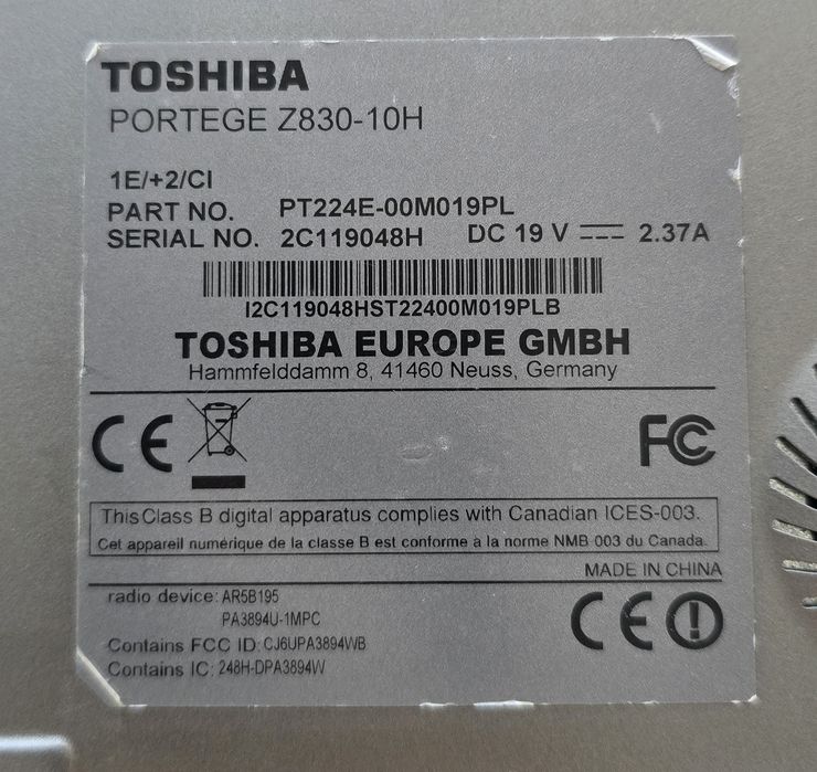 TOSHIBA PORTEGE Z830-10H – Intel i5 / 10 GB RAM /