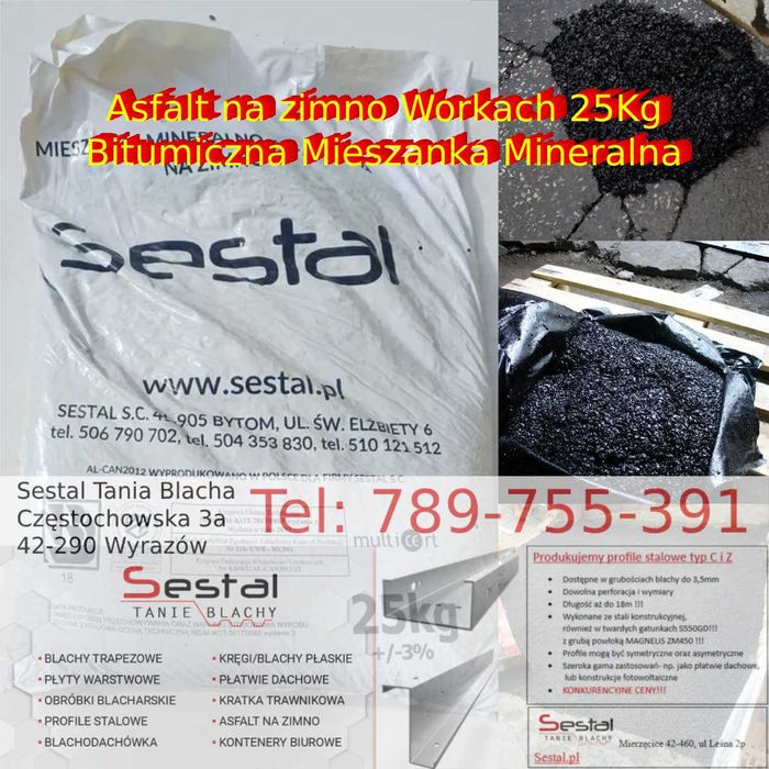 Asfalt Na Zimno "Od Ręki" Workach 25Kg Bitumiczna Mieszanka Mineralna